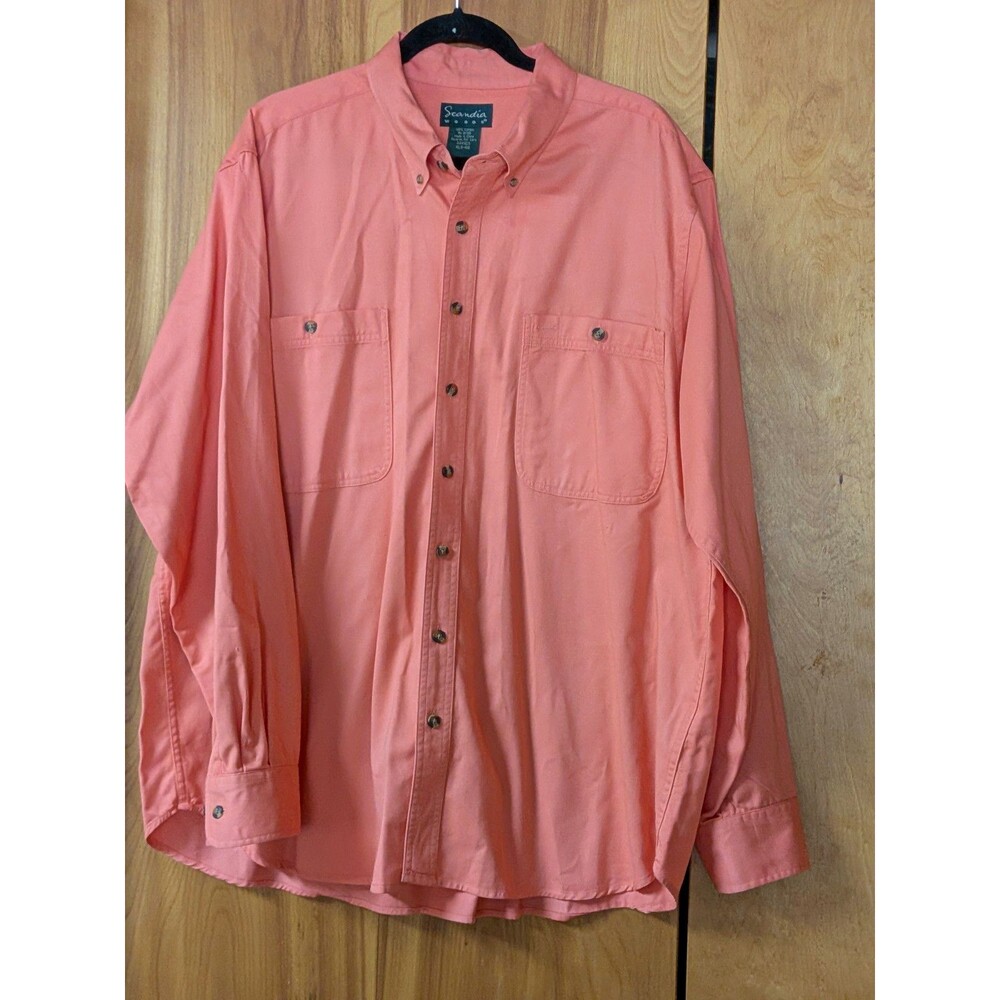 Scandia Woods Shirt Mens XL Salmon Twill Solid Long Slee